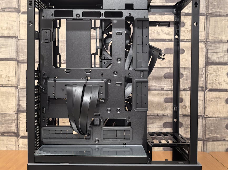 Detailed view of a computer case interior, perfect for tech builds and custom setups.