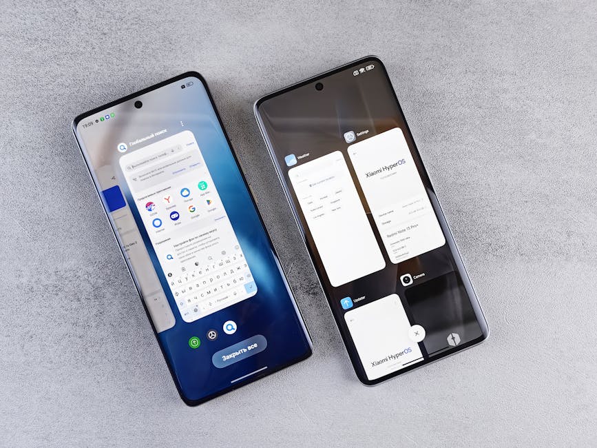 Top view of two modern smartphones with different interfaces on display. Perfect for tech comparisons.